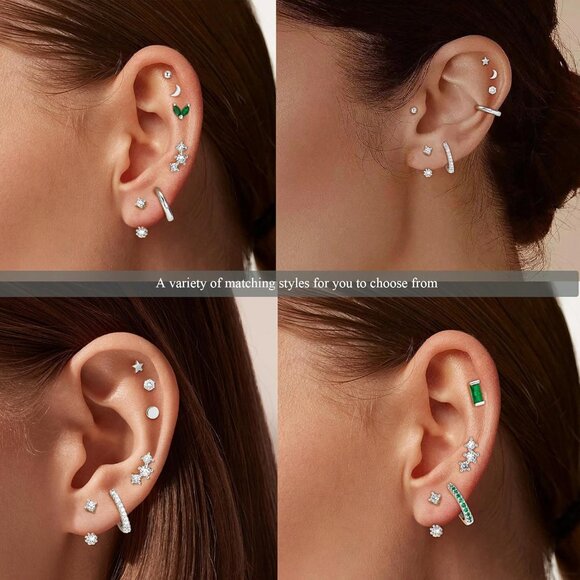 Silver Hypoallergenic Flat Back Cartilage Earring Set - 20G Surgical Steel, Tren - Picture 5 of 6